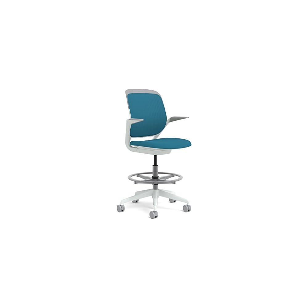 Steelcase White Base with Standard Carpet Casters Cobi Stool, Nickel