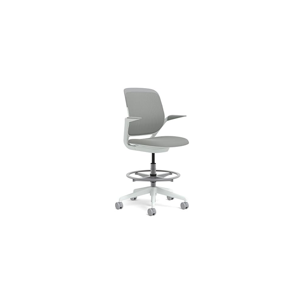 Steelcase White Base with Standard Carpet Casters Cobi Stool, Nickel