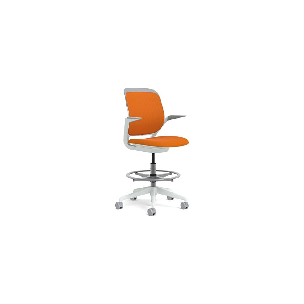 Steelcase White Base with Standard Carpet Casters Cobi Stool, Nickel