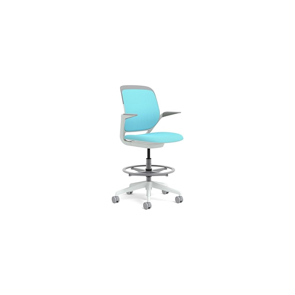 Steelcase White Base with Standard Carpet Casters Cobi Stool, Nickel