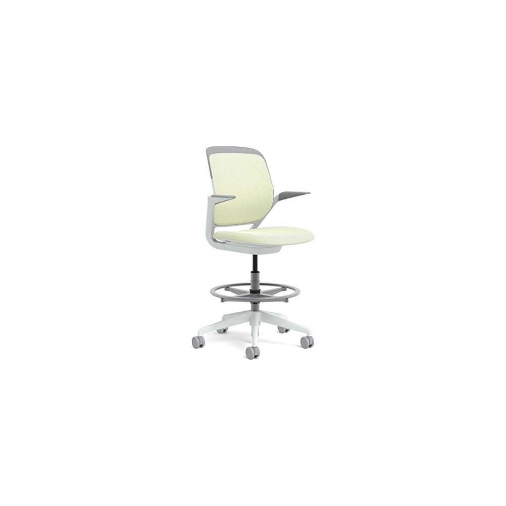 Steelcase White Base with Standard Carpet Casters Cobi Stool, Nickel