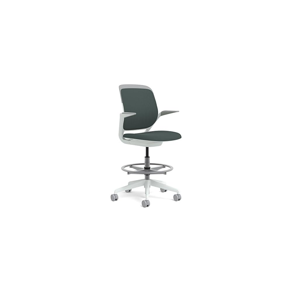 Steelcase White Base with Standard Carpet Casters Cobi Stool, Nickel