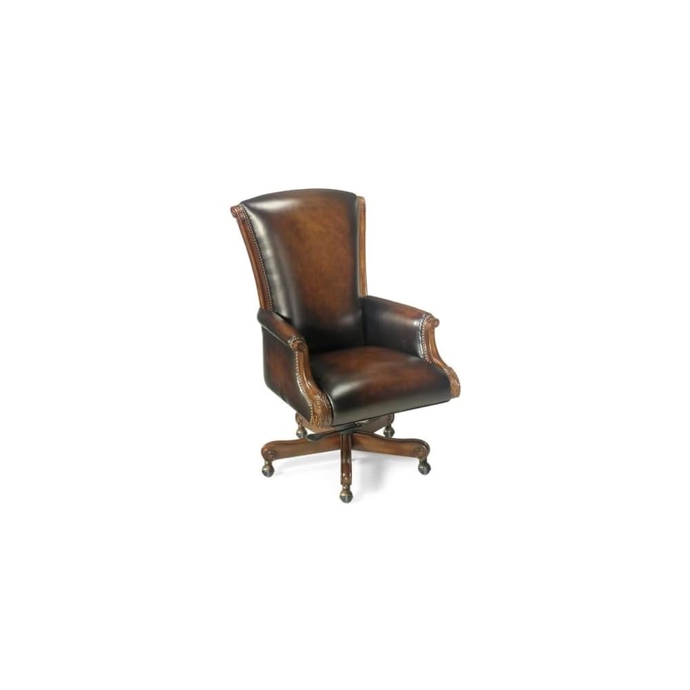 Scranton & Co Contemporary Office Chair, James River Wood Leather Upholstery, 47" H x 28" W x 34" D, Swivel Tilt Executive Design, Carved Wood Details, Adjustable Seat Height for Office Productivity