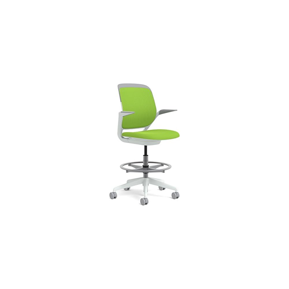 Steelcase White Base with Standard Carpet Casters Cobi Stool, Nickel