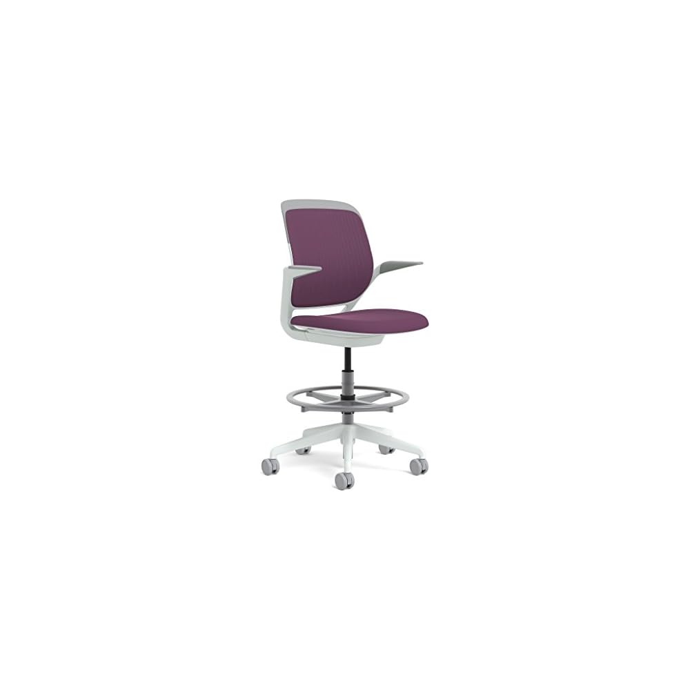 Steelcase White Base with Standard Carpet Casters Cobi Stool, Nickel