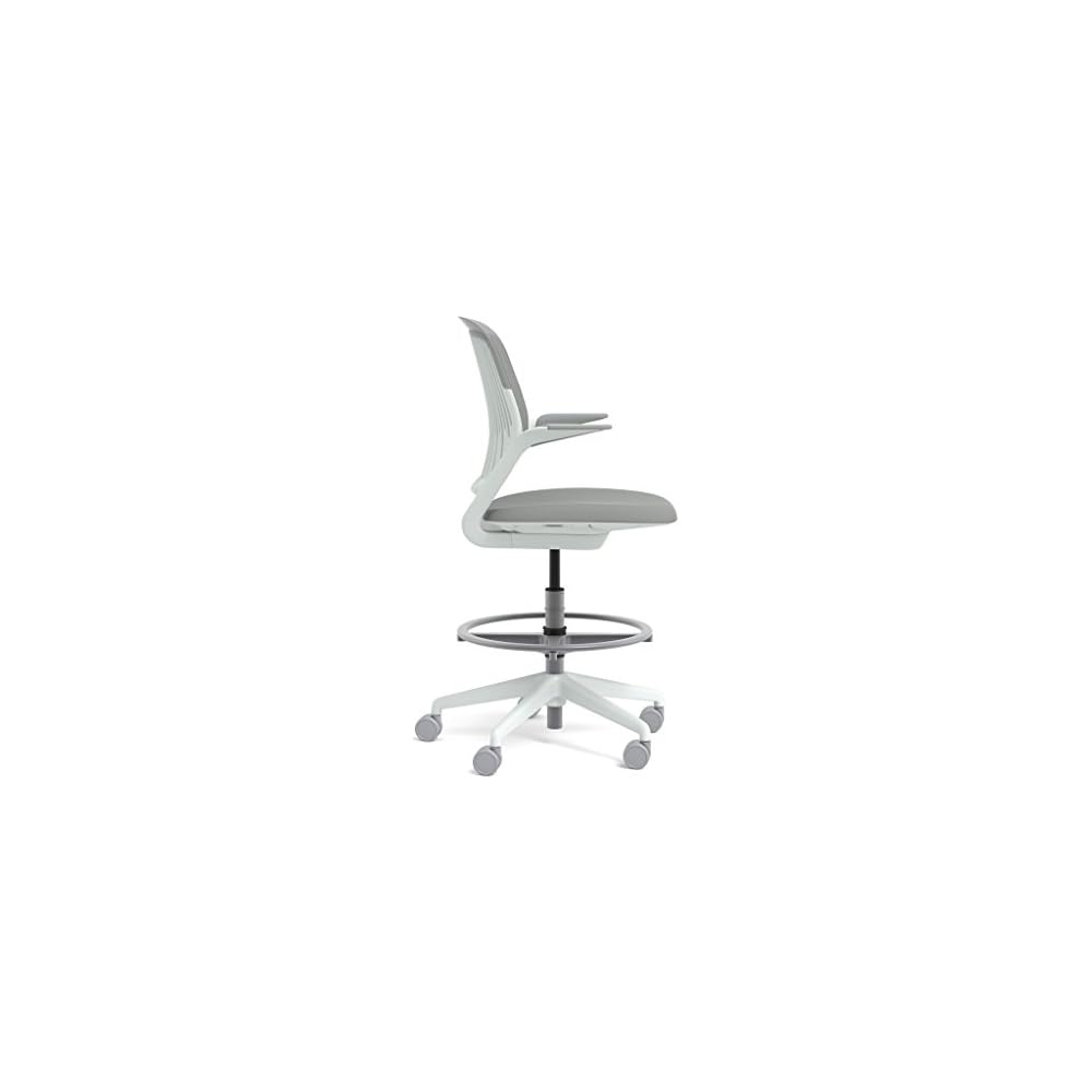 Steelcase White Base with Standard Carpet Casters Cobi Stool, Nickel