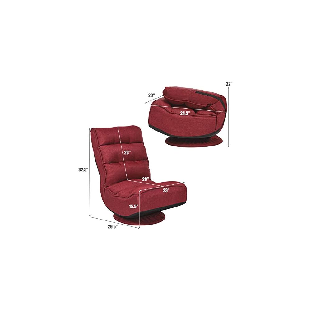 FANTASK 360 Degree Swivel Floor Chair, Folding Floor Sofa w/ 5 Adjustable Positions & Backrest, Lazy Lounge Chair for Relaxing Reading Gaming TV Watching (Burgundy)