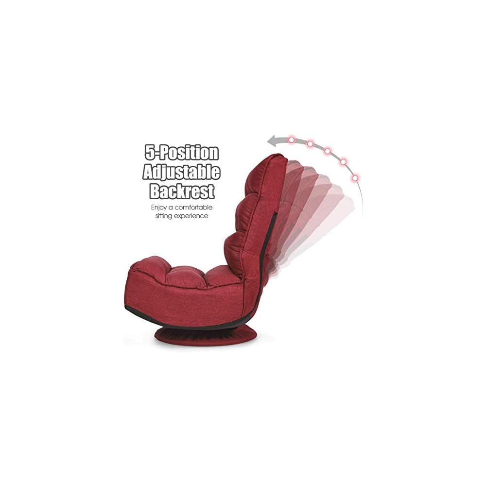 FANTASK 360 Degree Swivel Floor Chair, Folding Floor Sofa w/ 5 Adjustable Positions & Backrest, Lazy Lounge Chair for Relaxing Reading Gaming TV Watching (Burgundy)