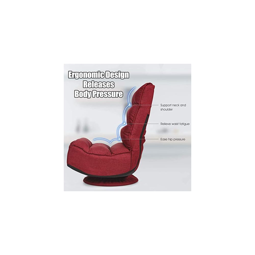 FANTASK 360 Degree Swivel Floor Chair, Folding Floor Sofa w/ 5 Adjustable Positions & Backrest, Lazy Lounge Chair for Relaxing Reading Gaming TV Watching (Burgundy)