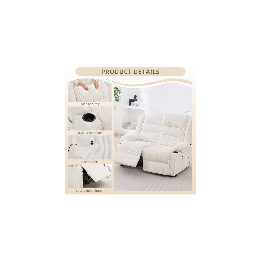 Power Loveseat Recliner,Adjustable Reclining Loveseat,Striped White