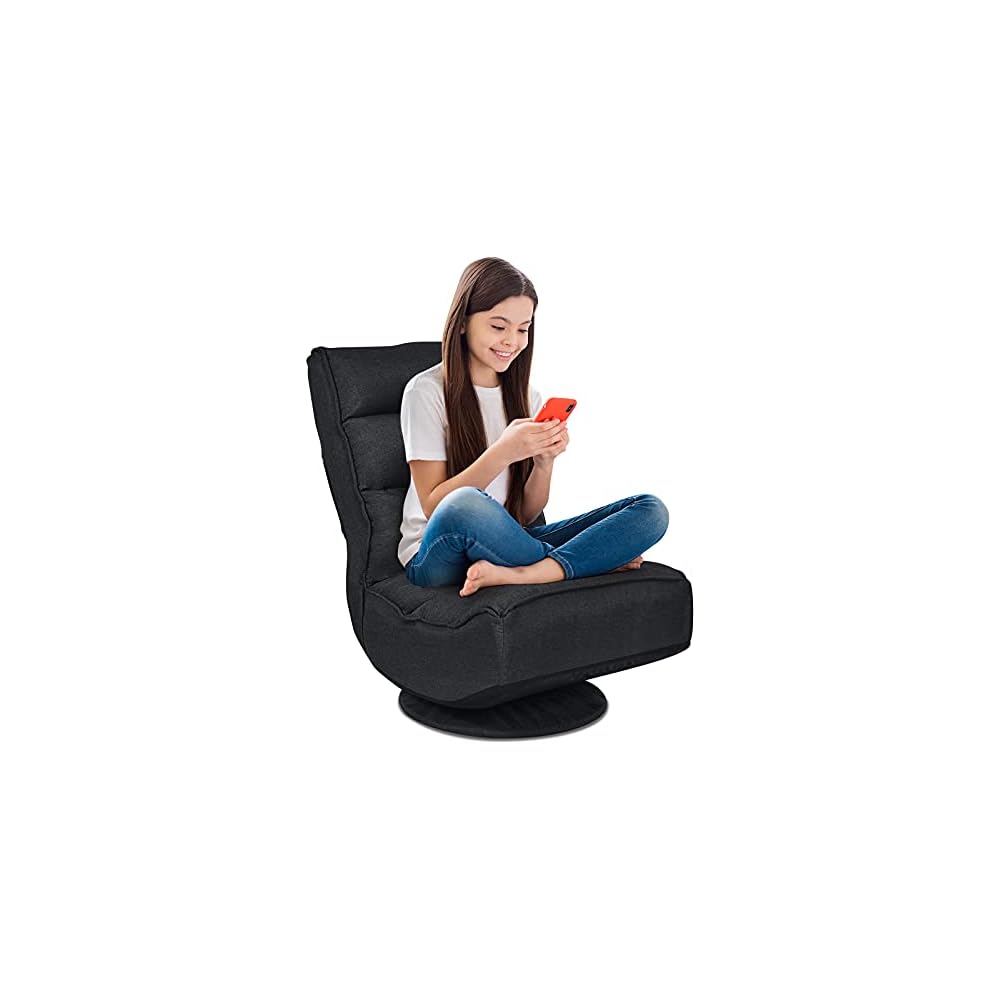 FANTASK 360 Degree Swivel Floor Chair, Folding Floor Sofa w/ 5 Adjustable Positions & Backrest, Lazy Lounge Chair for Relaxing Reading Gaming TV Watching (Burgundy)