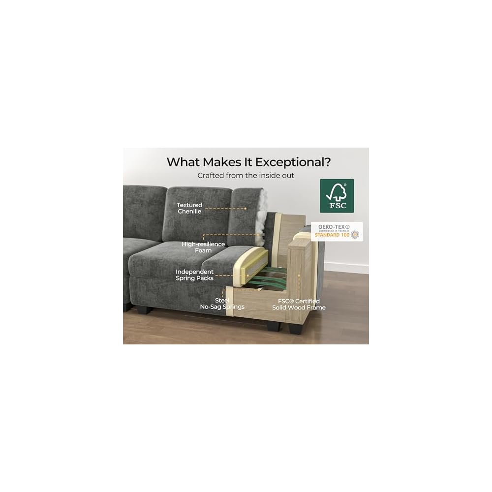 125" Modular Power Reclining Sectional 3 Seater Sofa with Ottoman, Chenille