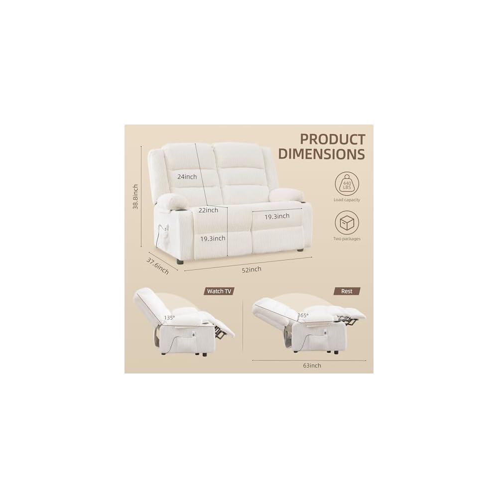 Power Loveseat Recliner,Adjustable Reclining Loveseat,Striped White