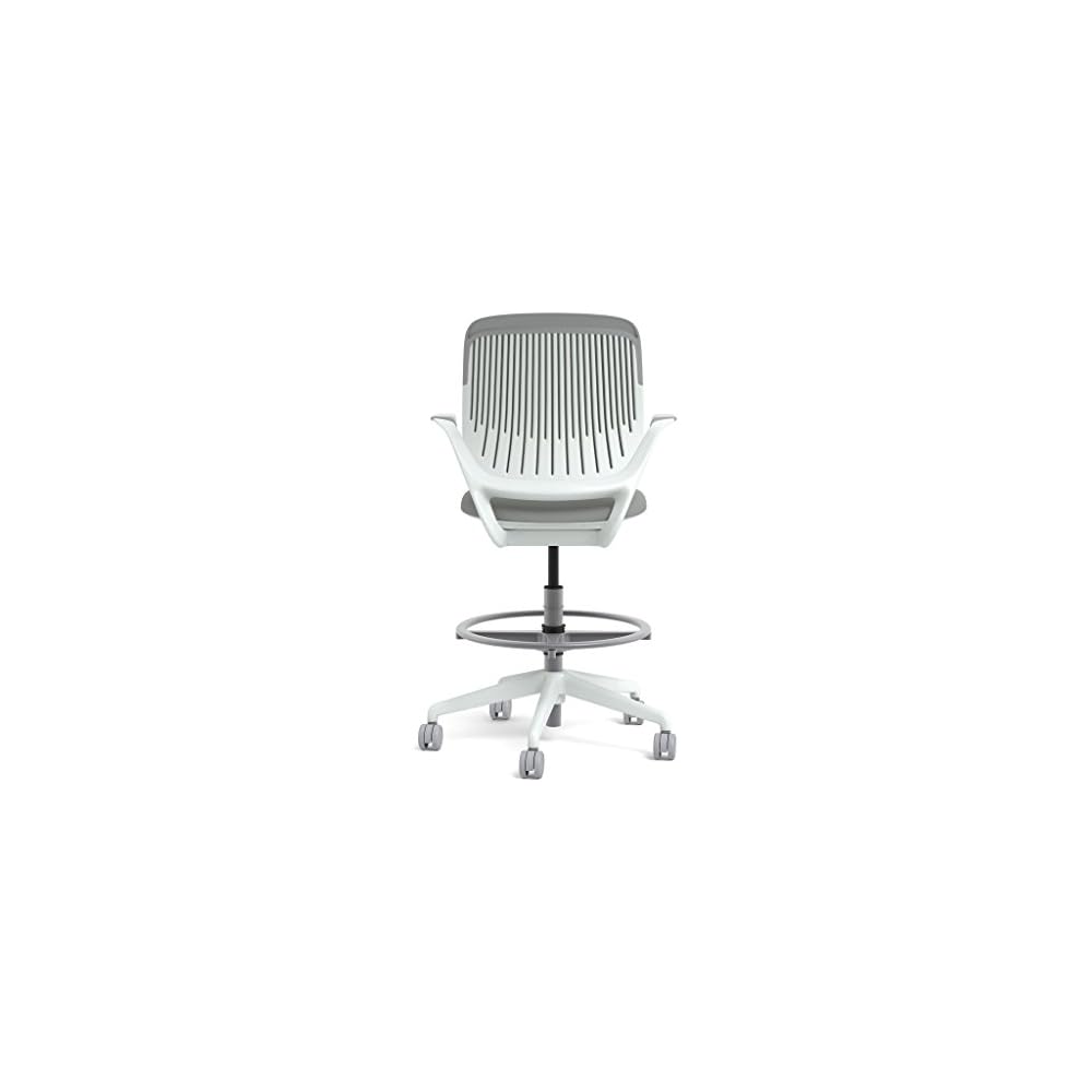 Steelcase White Base with Standard Carpet Casters Cobi Stool, Nickel