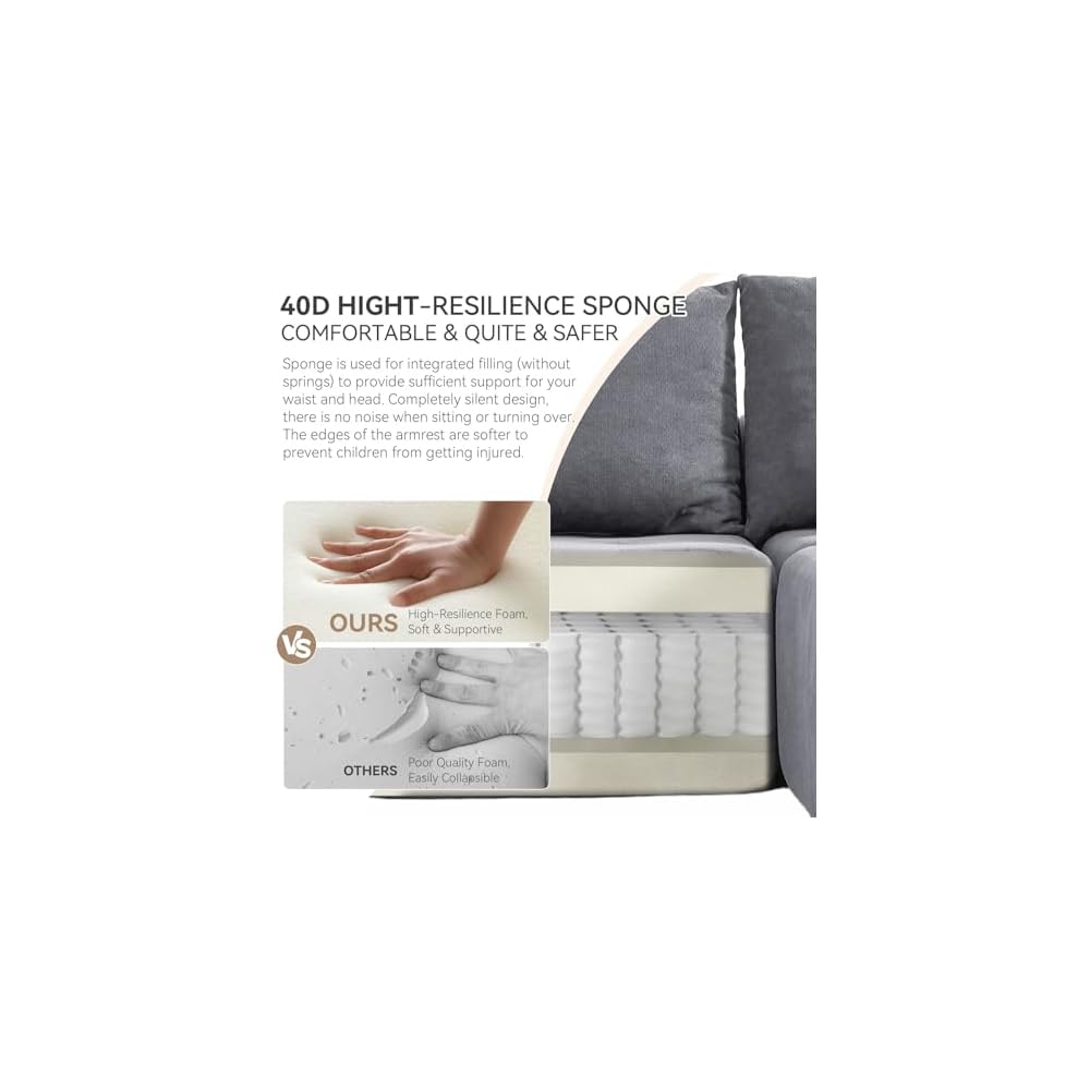 Modular Sectional Boneless Couch, Chenille Tufted Sectional Couches, No Assembly Cloud Sofa