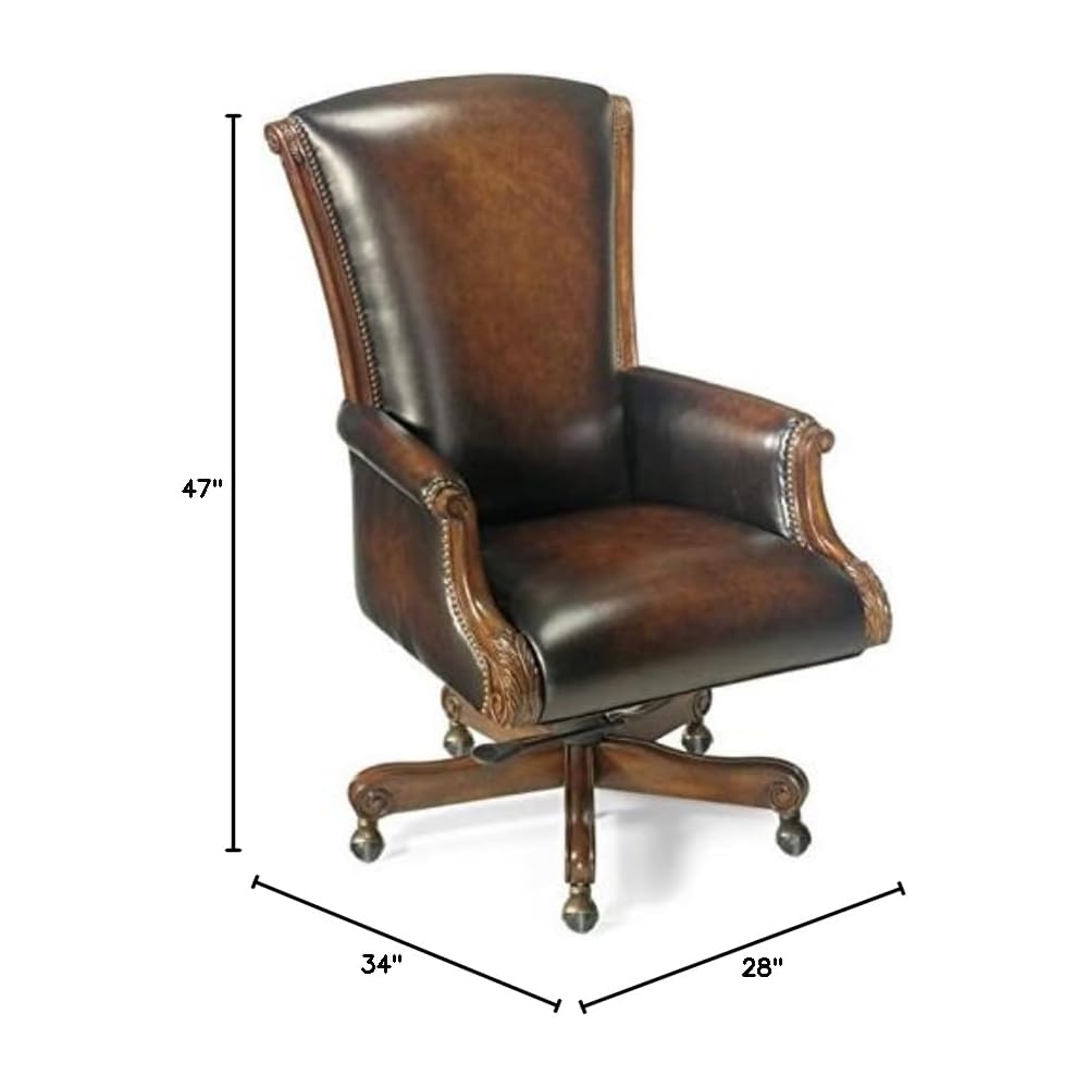 Scranton & Co Contemporary Office Chair, James River Wood Leather Upholstery, 47" H x 28" W x 34" D, Swivel Tilt Executive Design, Carved Wood Details, Adjustable Seat Height for Office Productivity