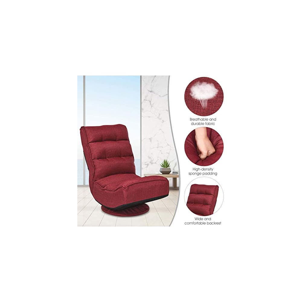FANTASK 360 Degree Swivel Floor Chair, Folding Floor Sofa w/ 5 Adjustable Positions & Backrest, Lazy Lounge Chair for Relaxing Reading Gaming TV Watching (Burgundy)