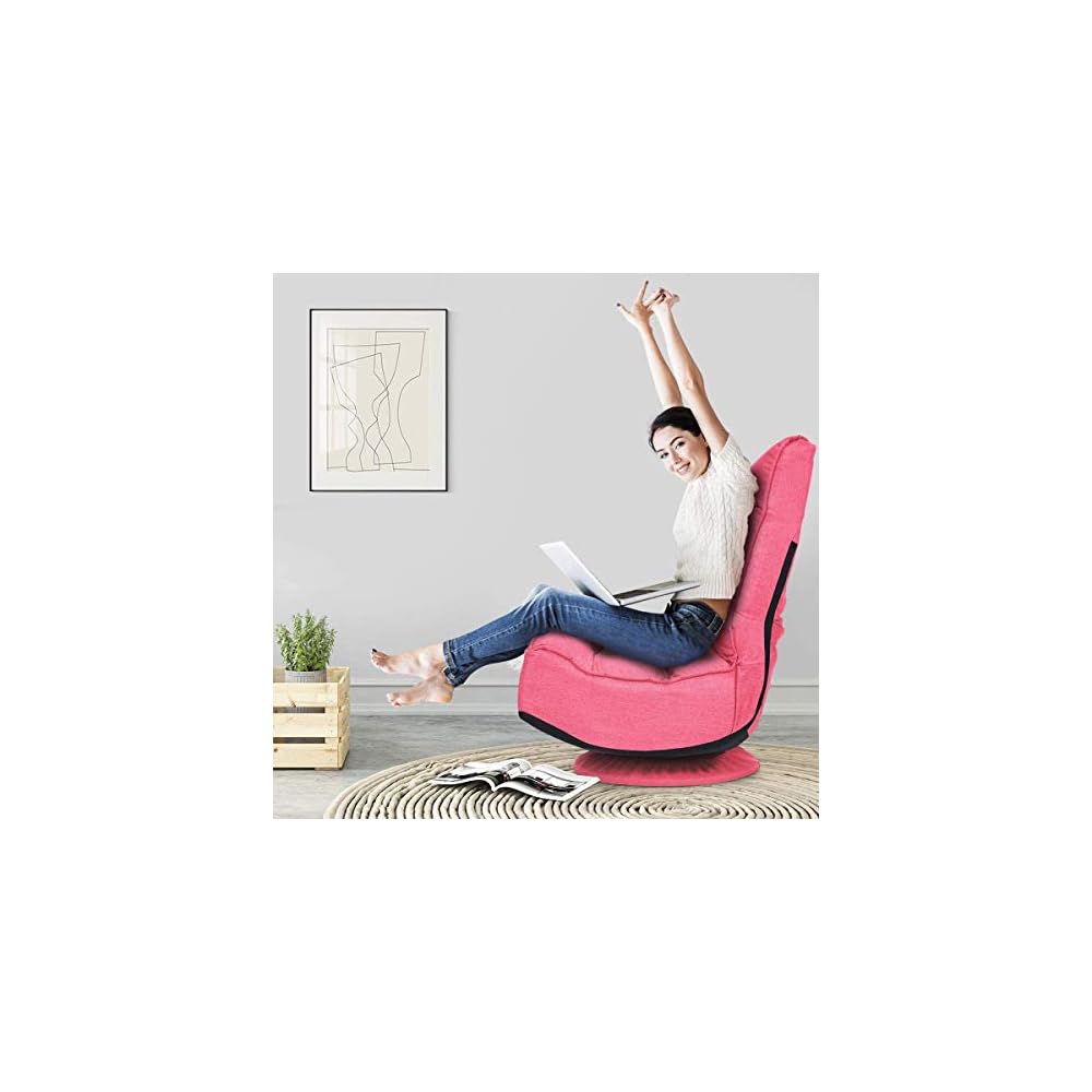 FANTASK 360 Degree Swivel Floor Chair, Folding Floor Sofa w/ 5 Adjustable Positions & Backrest, Lazy Lounge Chair for Relaxing Reading Gaming TV Watching (Burgundy)
