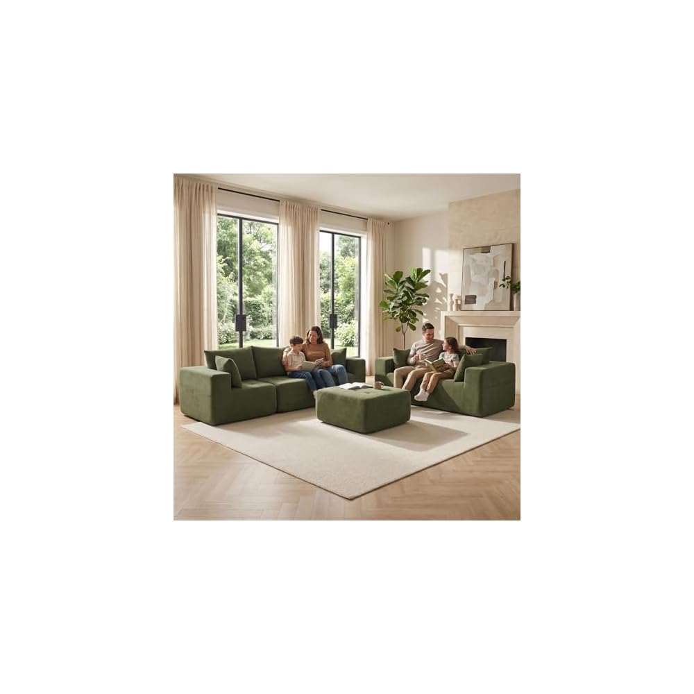 Modular Sectional Boneless Couch, Chenille Tufted Sectional Couches, No Assembly Cloud Sofa