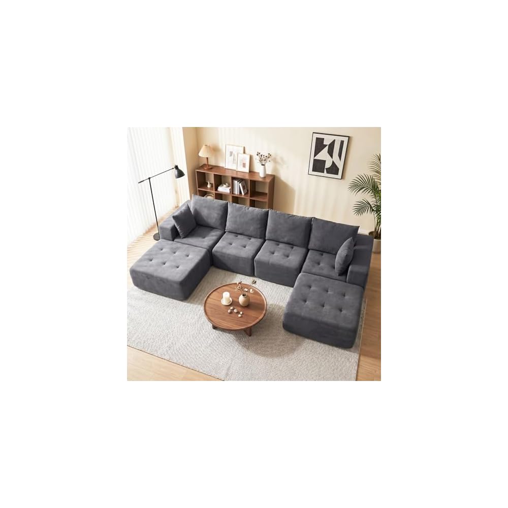 Modular Sectional Boneless Couch, Chenille Tufted Sectional Couches, No Assembly Cloud Sofa