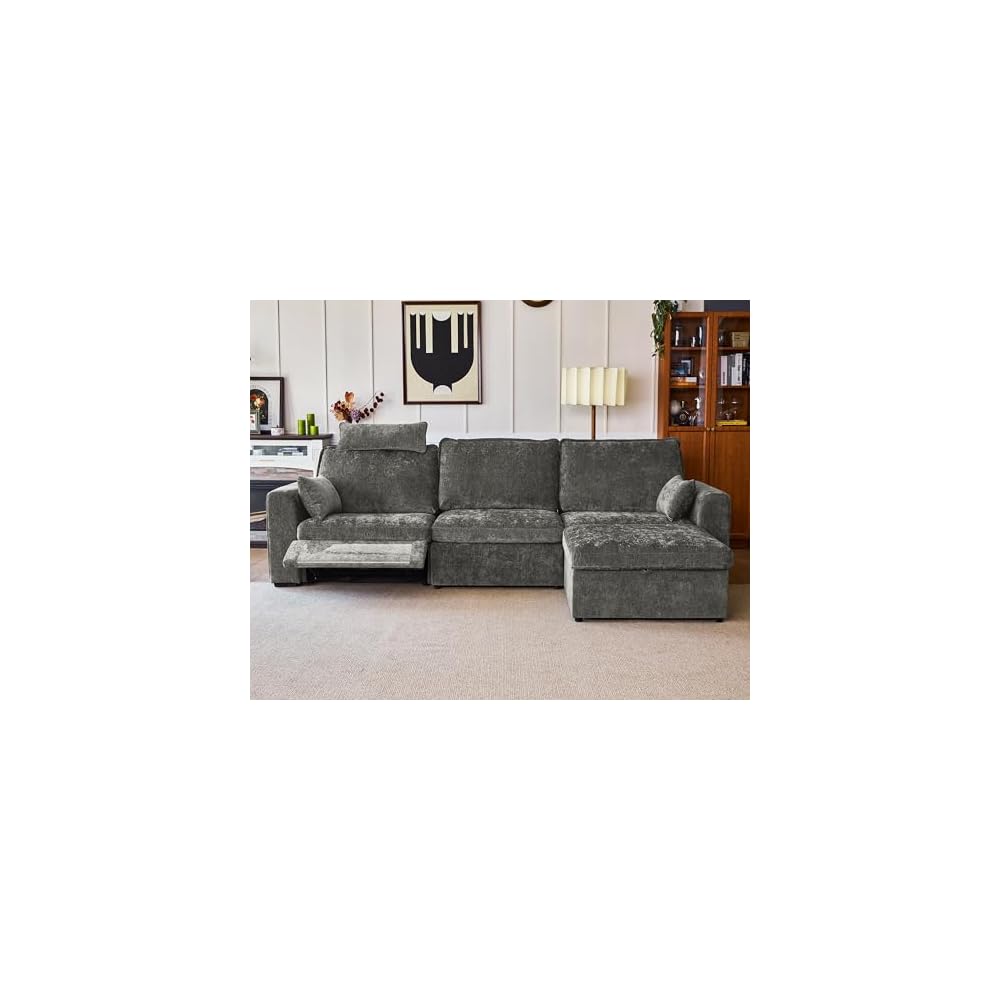 125" Modular Power Reclining Sectional 3 Seater Sofa with Ottoman, Chenille