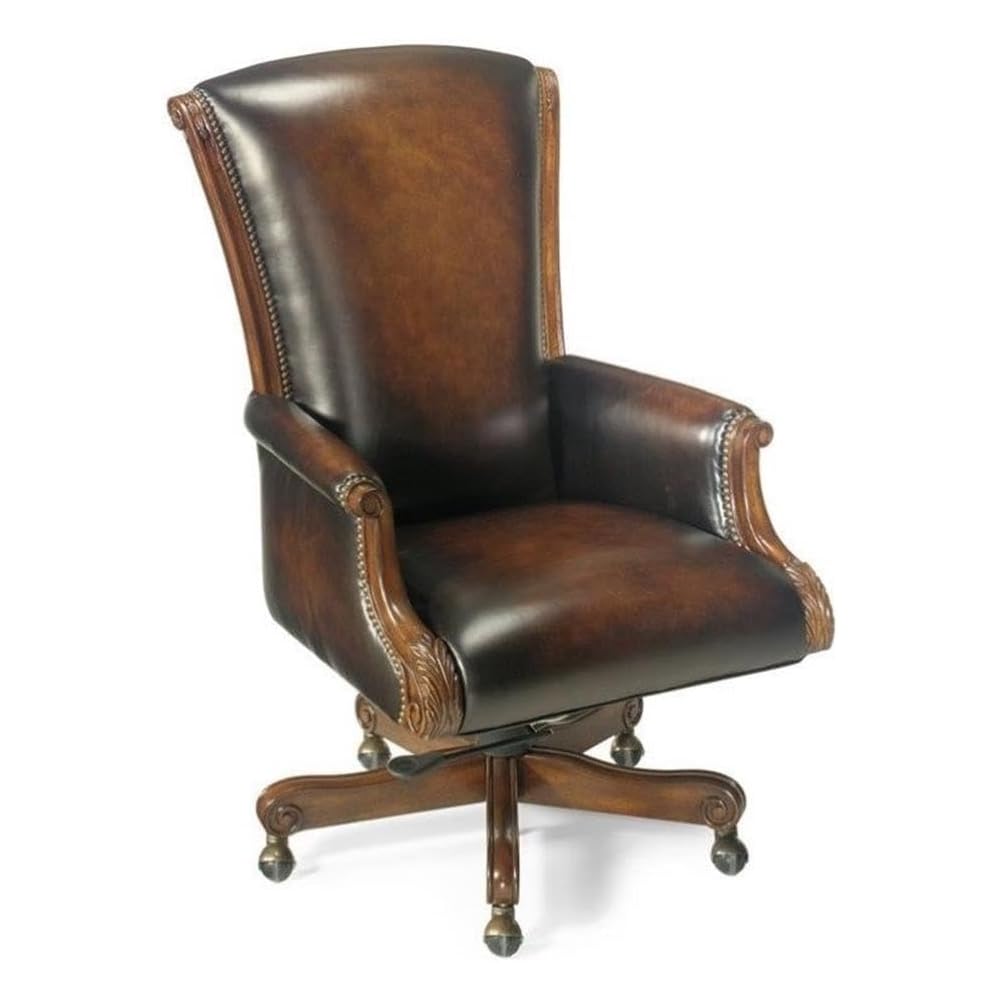 Scranton & Co Contemporary Office Chair, James River Wood Leather Upholstery, 47" H x 28" W x 34" D, Swivel Tilt Executive Design, Carved Wood Details, Adjustable Seat Height for Office Productivity