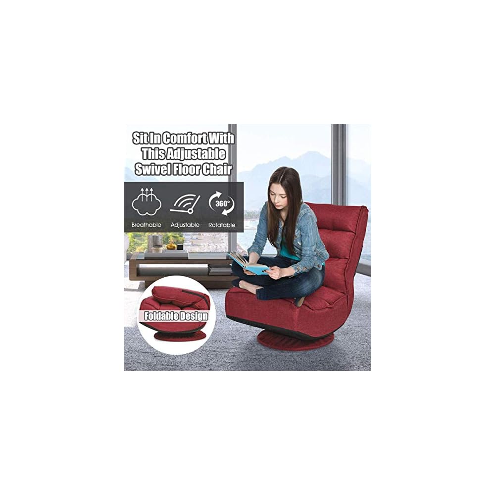 FANTASK 360 Degree Swivel Floor Chair, Folding Floor Sofa w/ 5 Adjustable Positions & Backrest, Lazy Lounge Chair for Relaxing Reading Gaming TV Watching (Burgundy)