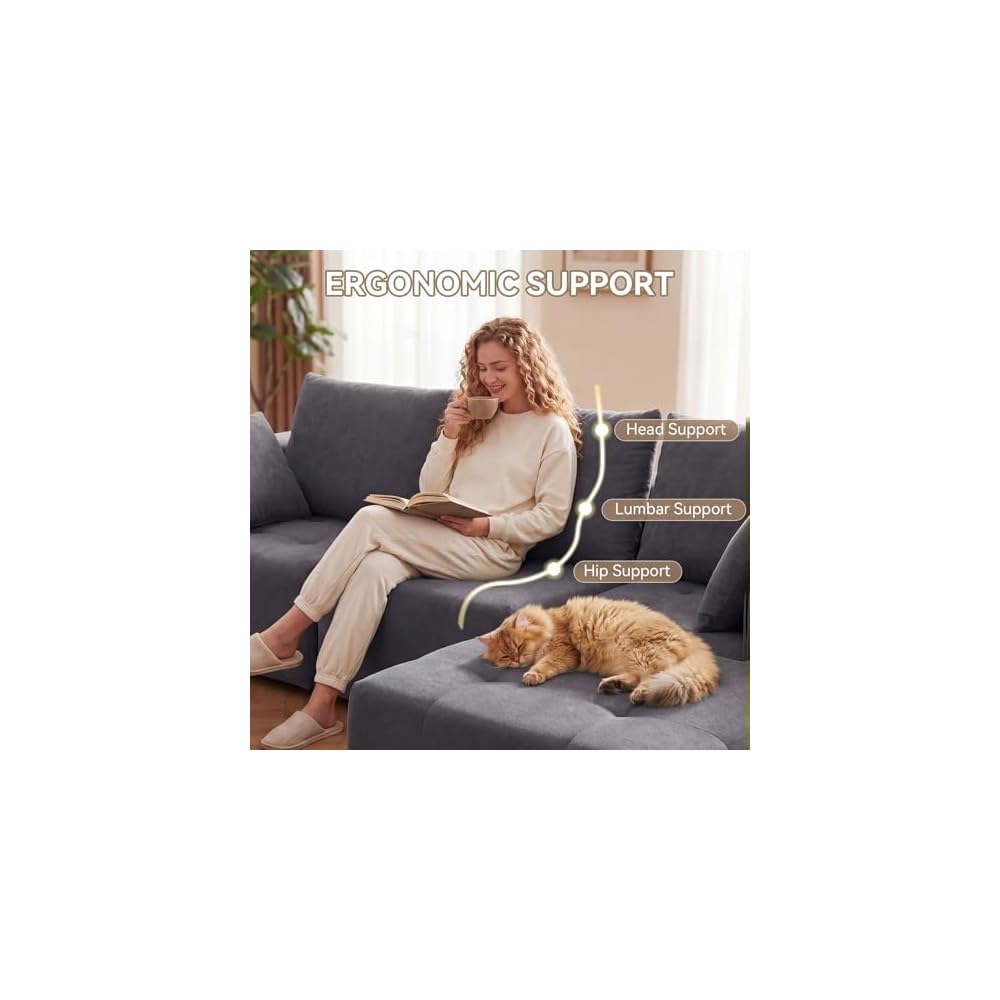 Modular Sectional Boneless Couch, Chenille Tufted Sectional Couches, No Assembly Cloud Sofa