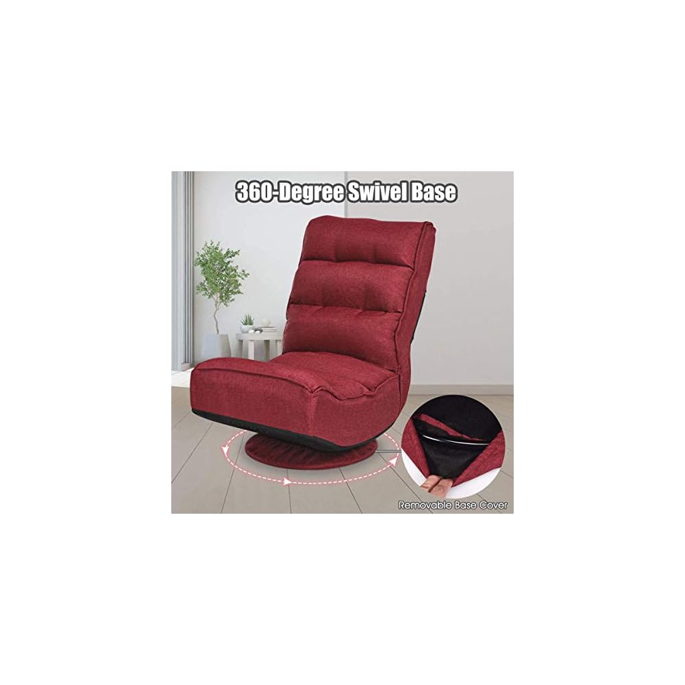 FANTASK 360 Degree Swivel Floor Chair, Folding Floor Sofa w/ 5 Adjustable Positions & Backrest, Lazy Lounge Chair for Relaxing Reading Gaming TV Watching (Burgundy)