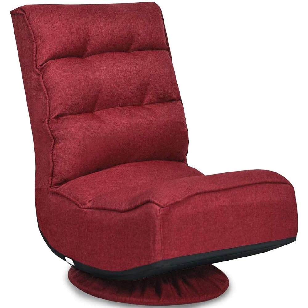 FANTASK 360 Degree Swivel Floor Chair, Folding Floor Sofa w/ 5 Adjustable Positions & Backrest, Lazy Lounge Chair for Relaxing Reading Gaming TV Watching (Burgundy)