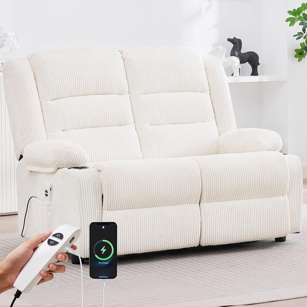 Power Loveseat Recliner,Adjustable Reclining Loveseat,Striped White